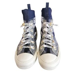 Christian Dior Walk N’ Dior J’Adior Blue Gray Camo Knit Sneakers 37.5 / US 7.5
